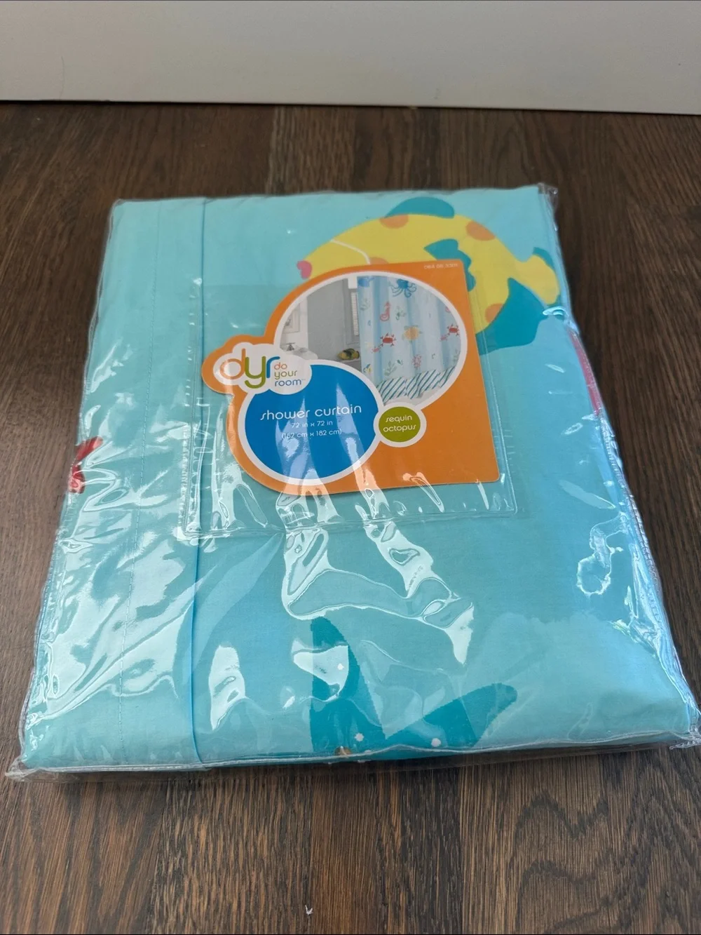 DYR Aqua Blue sequinned  octopus Kids Shower Curtain new in packaging